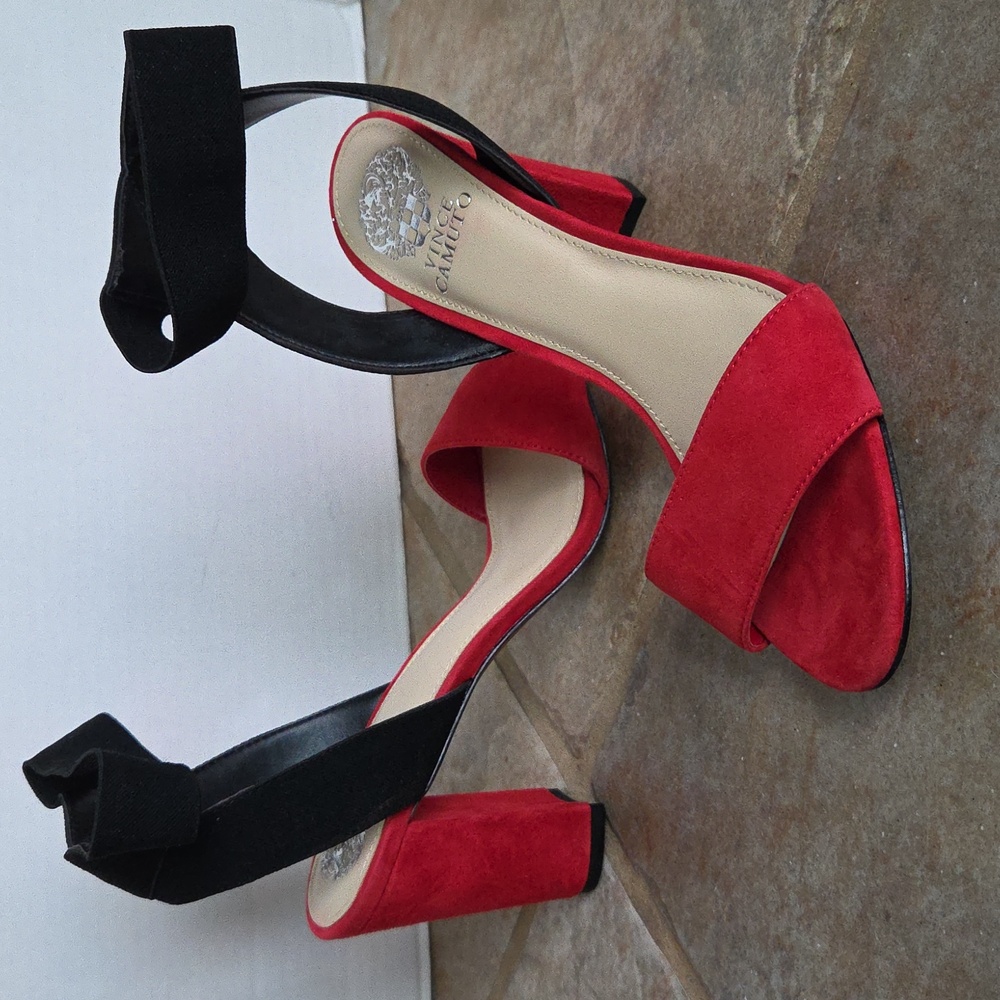 Vince Camuto Citriana Red Suede Ankle Strap Block Heel Sandals Sz 9